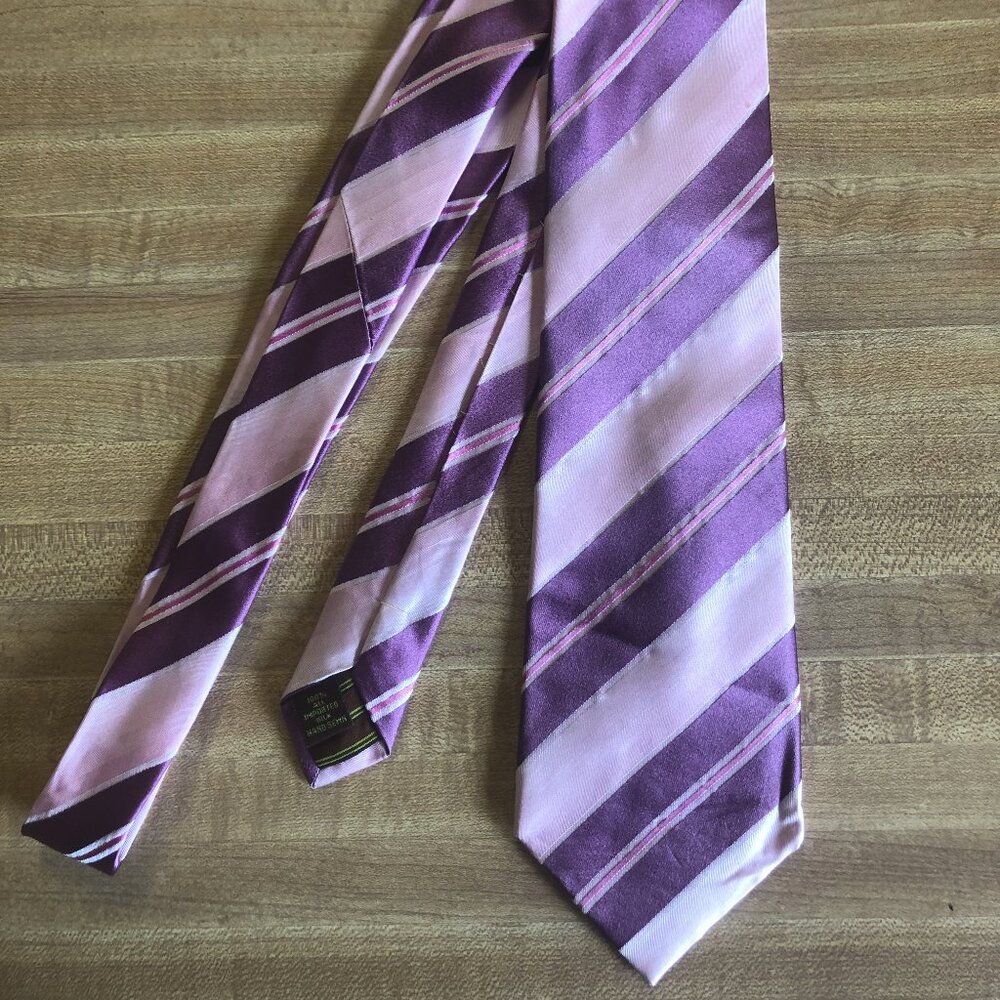 BCBG Stripe Tie - Lavender Purple - 100% Silk